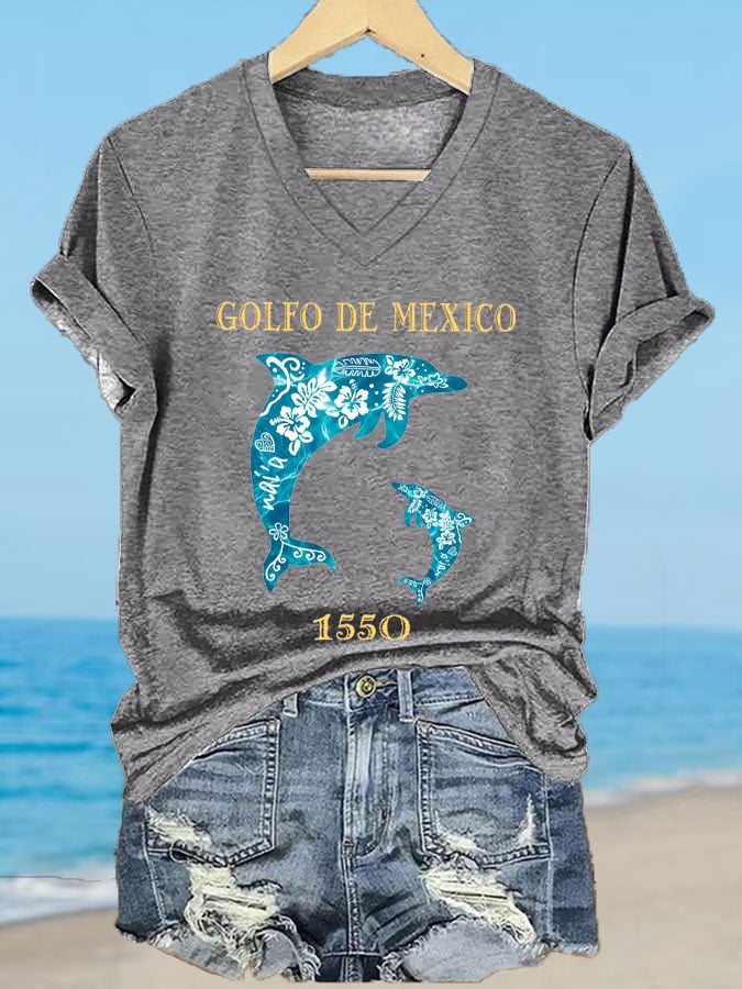 Women's Gulf of Mexico Print V-Neck T-Shirt