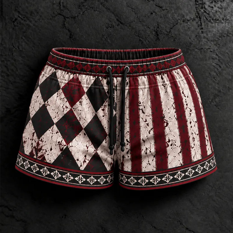 Women's Halloween Striped Plaid Playing Card Print Hoodie And Vest Shorts Three-piece Set