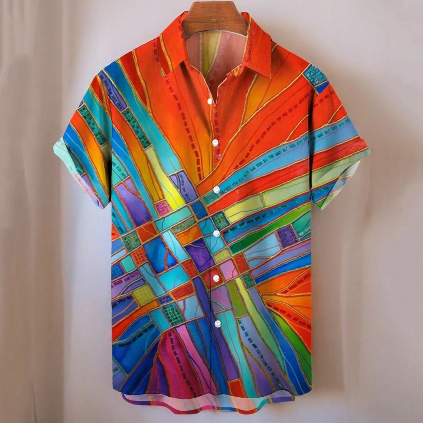 Men's Abstract Colorful Geometric Art Vintage Print Casual Shirt