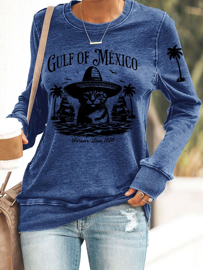 Women'S Retro Gulf Of Mexico Printed Casual Sweatshirt