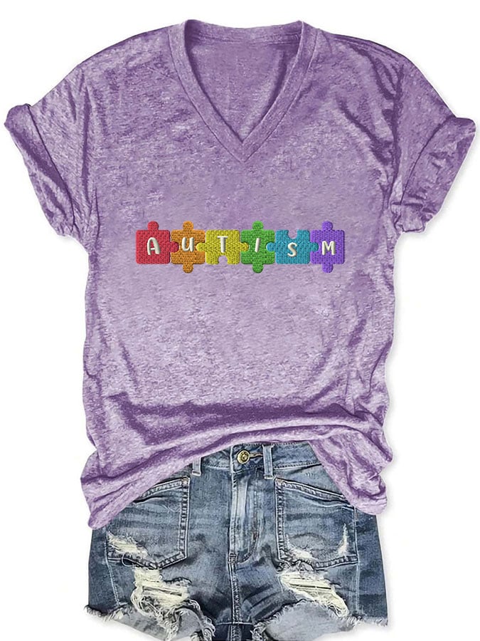 Women's Autism V Neck T-Shirt
