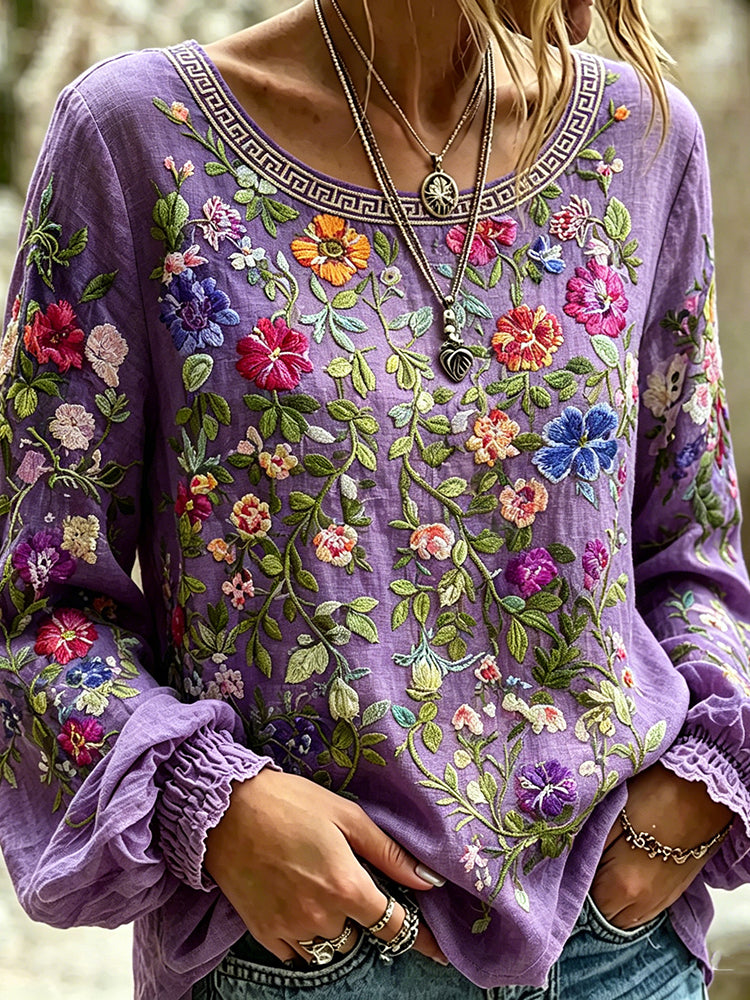 Women's Retro Colorful Floral Casual T-shirt