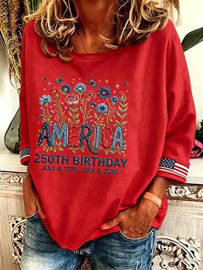 Women's 250 Years Of Freedom Flower Art Print  Top