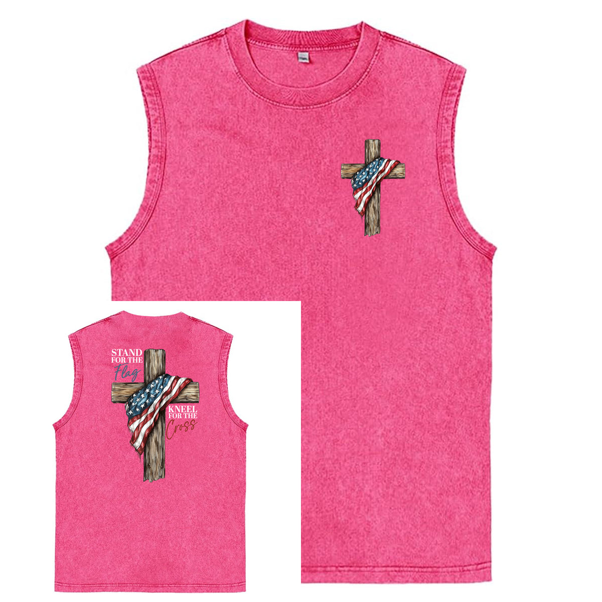 Stand For The Flag Kneel For The Cross Unisex Washed Cotton Sleeveless Tank Tops
