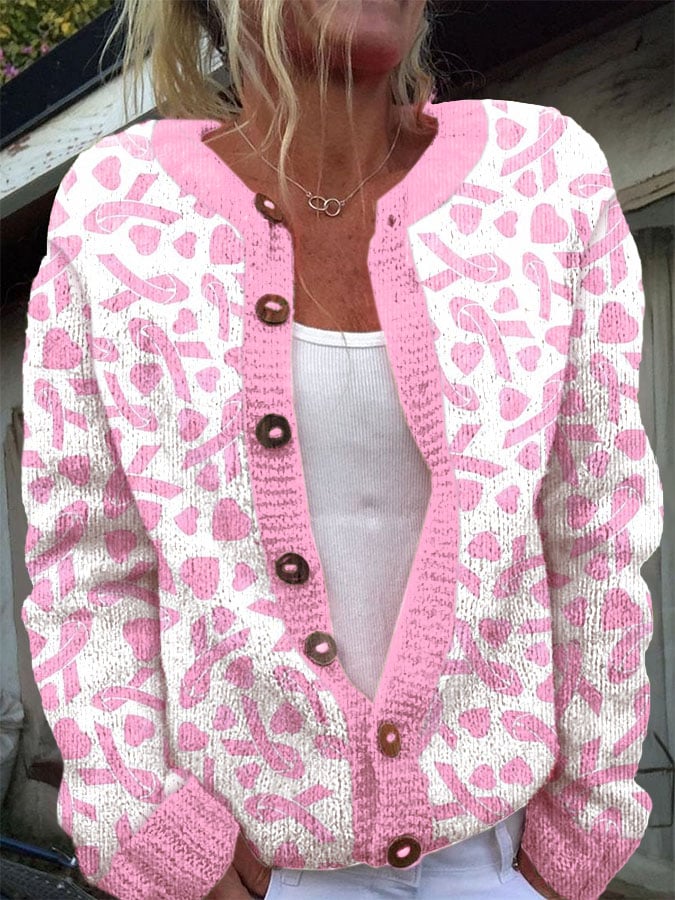 Women's Breast Awareness Pink Knit Cardigan