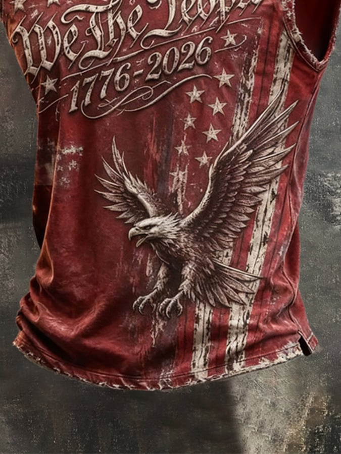 Men's Retro Independence Day Patriot Crew Neck Tank Top