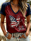 Women'S Independence Day 250Th Anniversary Butterfly Art Print T-Shirt