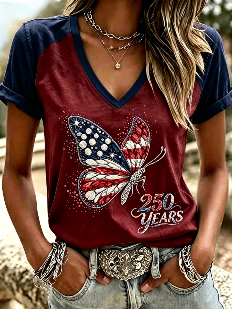 Women'S Independence Day 250Th Anniversary Butterfly Art Print T-Shirt