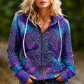 Women's Vintage Viking Tree Of Life Pattern Casual Warm Zip-up Hoodie