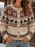 Women's Alpine Deer And Tree Pattern Knitted Cardigan Sweater