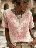 Women's Vintage Floral Breast Cancer Print Top