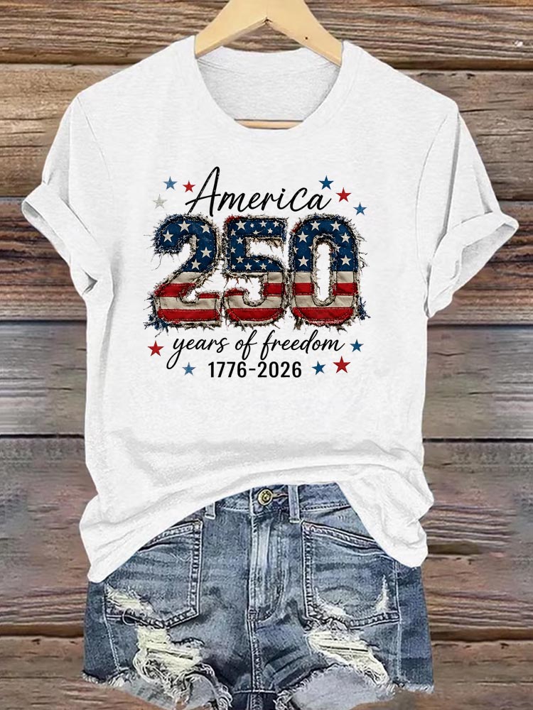 Women's America 250 Years Of Fredom 1776  Pattern 100% Cotton Crew Neck T-Shirt