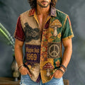 Men's Hippie Peace Love Music Patchwork Print Short Sleeve Shirt