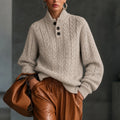 Women's Retro Simple Solid Color Cable Knit Blend Sweater
