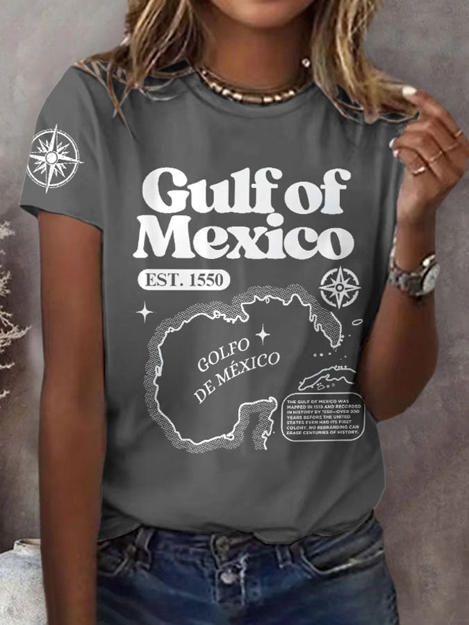 Women's Gulf Of Mexico Print Round Neck T-Shirt