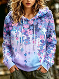 Women's Retro Bohemian Japanese Art Floral Print Hooded Sweatshirt