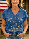 Women's Western Independence Day Cowboy Horse Stars Printed T-shirt