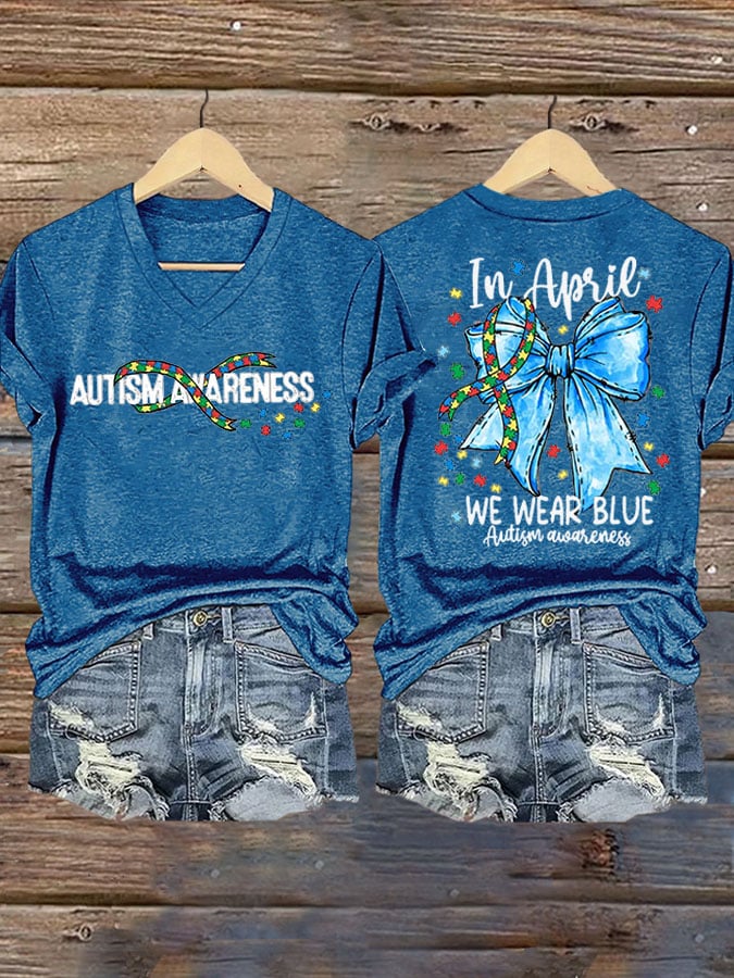 Women's Wear Blue In April To Raise Awareness Of Autism Printed Short-Sleeved T-Shirt