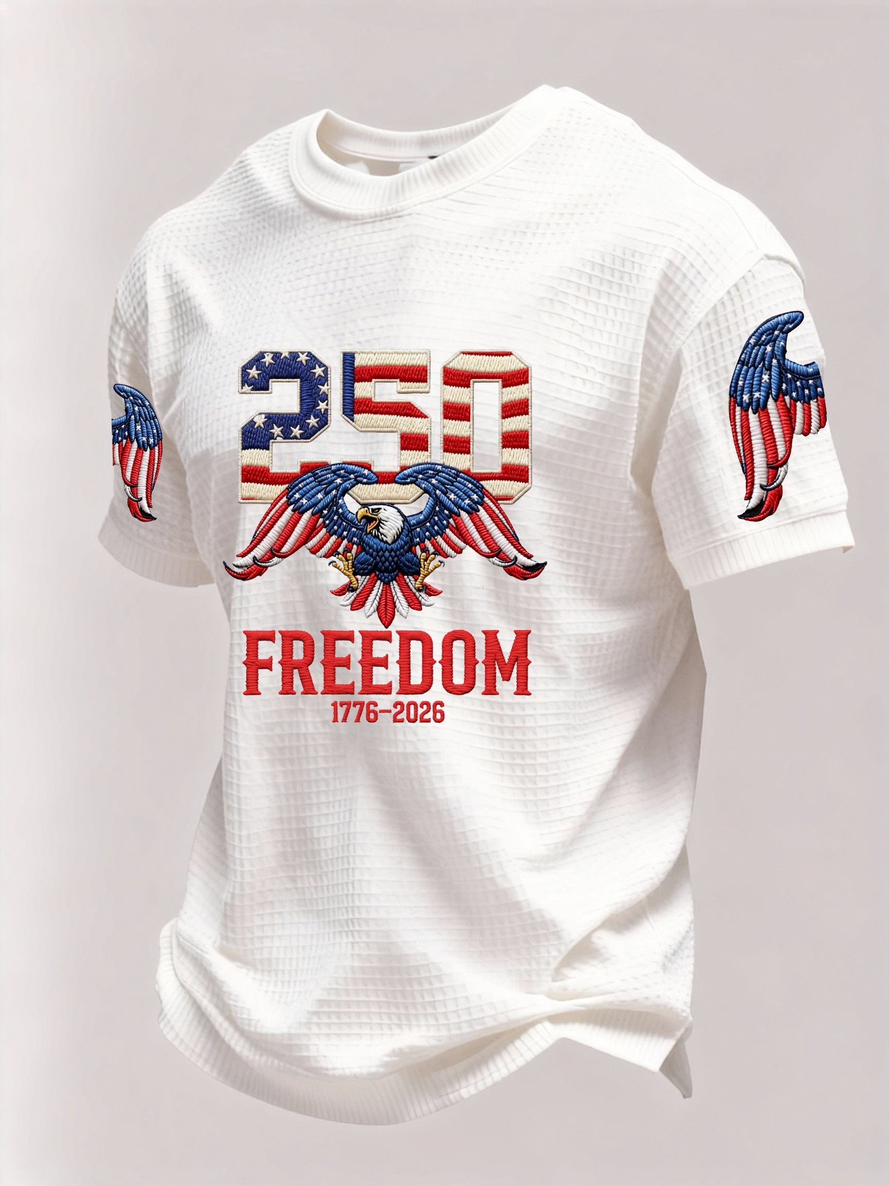 Men’s USA 250th Anniversary Embroidered Print Short Sleeve Waffle T-Shirt
