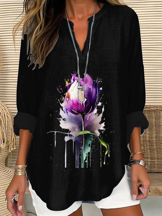 Women's Alzheimer's Print Casual Long Sleeve V-Neck Shirt
