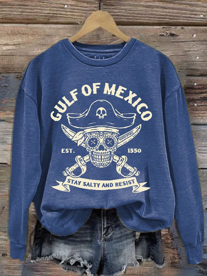 Women's Retro Gulf Of Mexico Est 1550 Stay Salty And Resist Print Sweatshirt