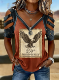 Women's Western Independence Day Eagle 250th Anniversary Printed T-shirt
