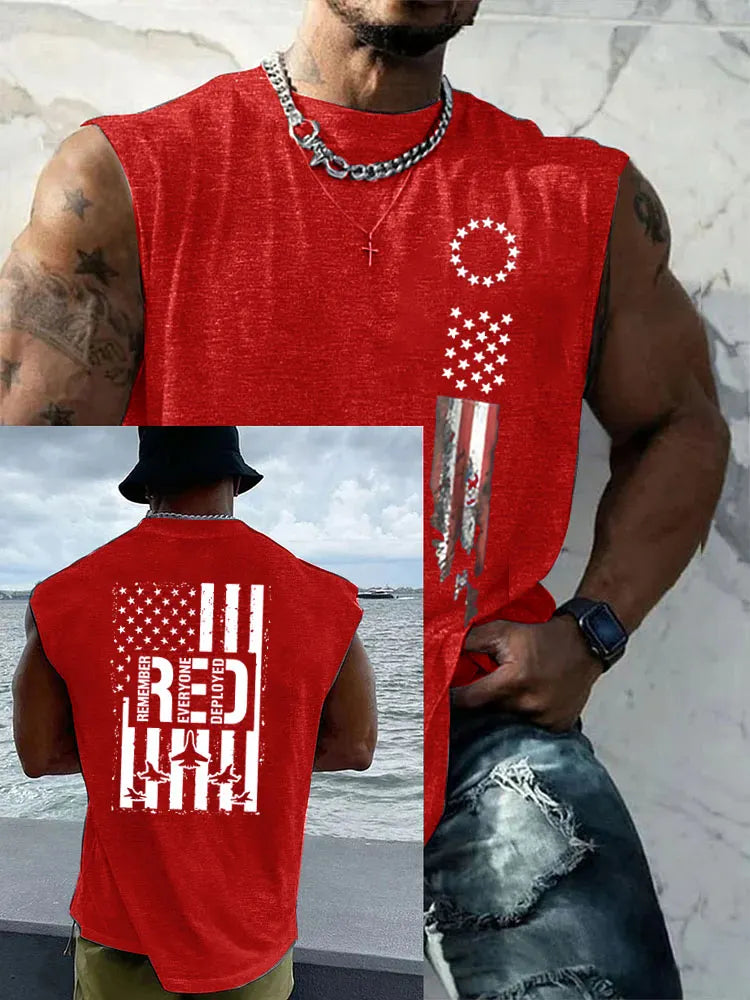 Red Friday Pattern Round Neck 100% Cotton Tank Top