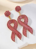 Breast Cancer Red Ribbon Gretel Oil Drop Diamond Earrings