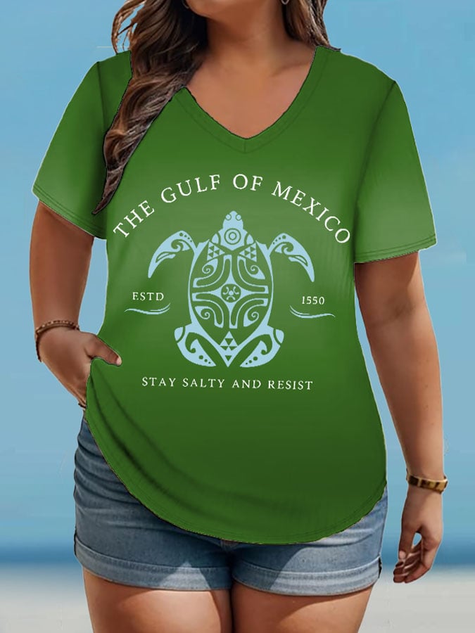 Women's Plus Size Gulf Of Mexico Print V-Neck T-Shirt