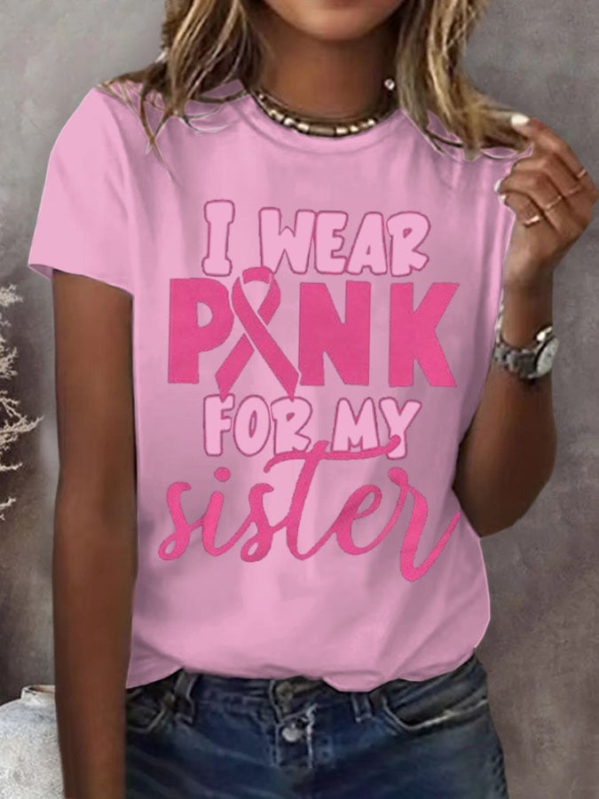 Women's Breast Cancer Awareness Print Casual T-Shirt