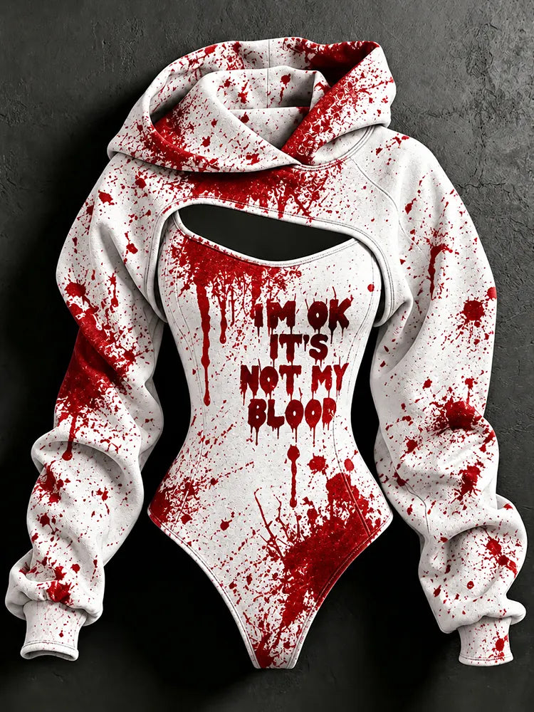 Women's Halloween I'm Okay It's Not My Blood Print Hoodie Two-piece Set