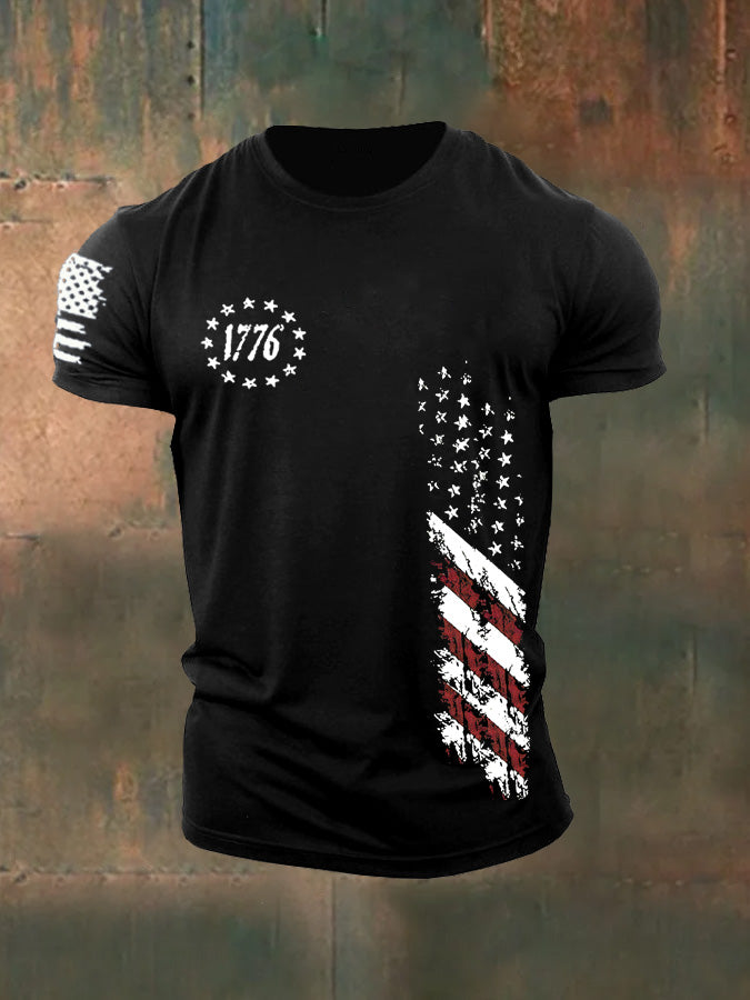 250th Anniversary America Flag 1776 Pattern 100% Cotton T-Shirt