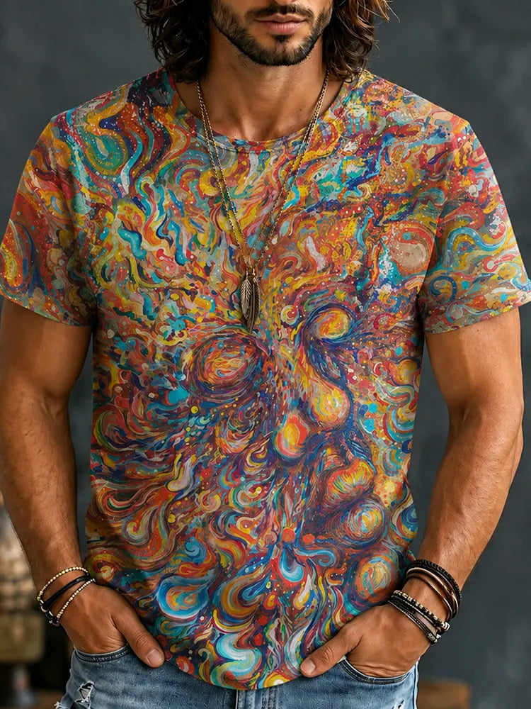 Men's Hippie Psychedelic Swirl Abstract Art Print Short Sleeve T-shirt