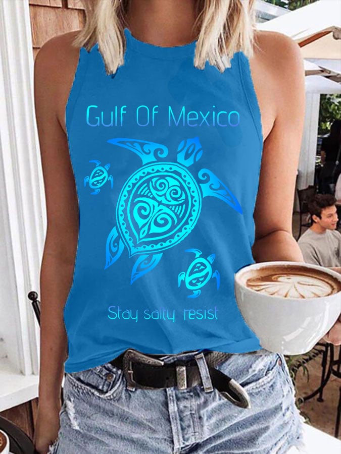 Women's Gulf Of Mexico Print Crew Neck Tank Top