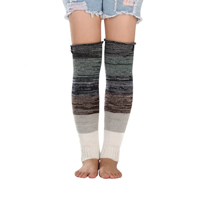 Soft Warm Retro Rainbow Contrasting Knee Protectors Socks