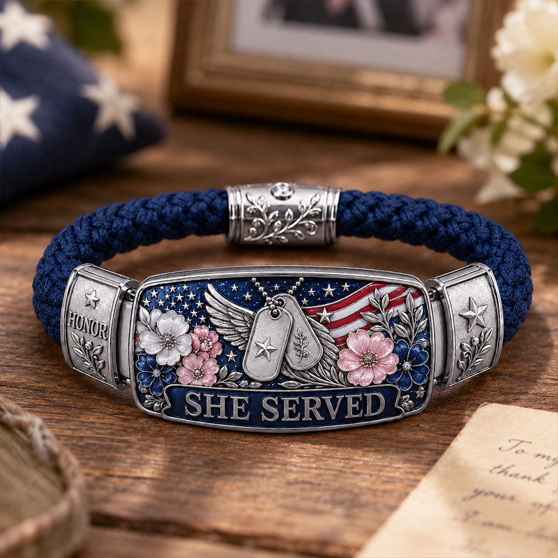 She Served Patriotic Floral Veteran Bracelet