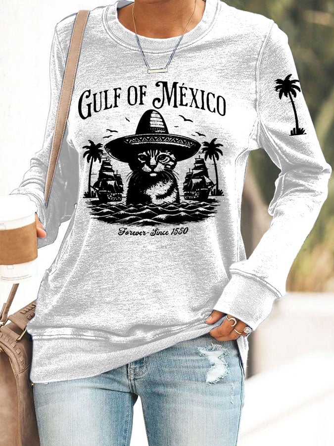 Women'S Retro Gulf Of Mexico Printed Casual Sweatshirt