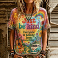 Women's Retro Hippie Just Be Kind Landscape Art Crew Neck T-shirt