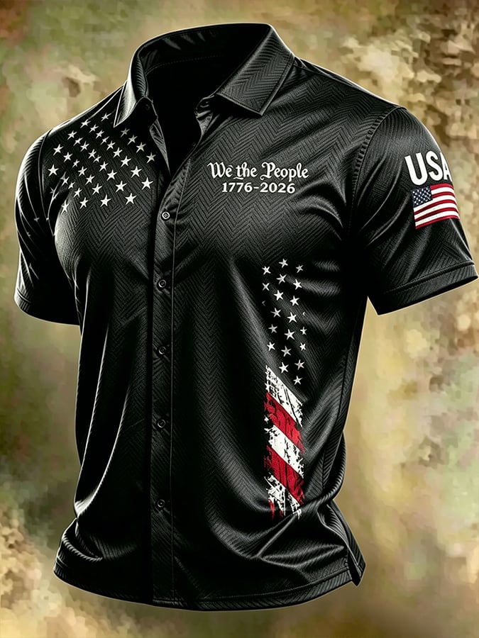 Men's American Patriotic We The People Print Casual Shirt