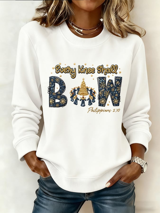Women's Casual Every Knee Shall Bow Sweatshirt