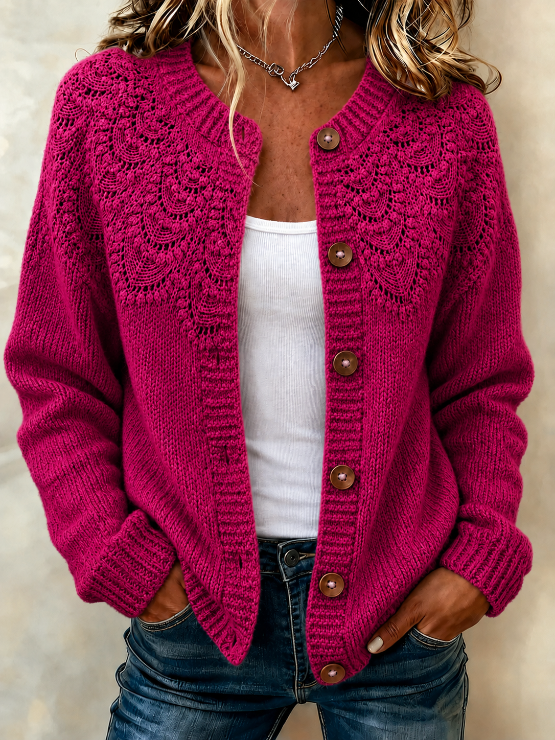 Women'S Casual Plant Flower Knitted Cardigan Top