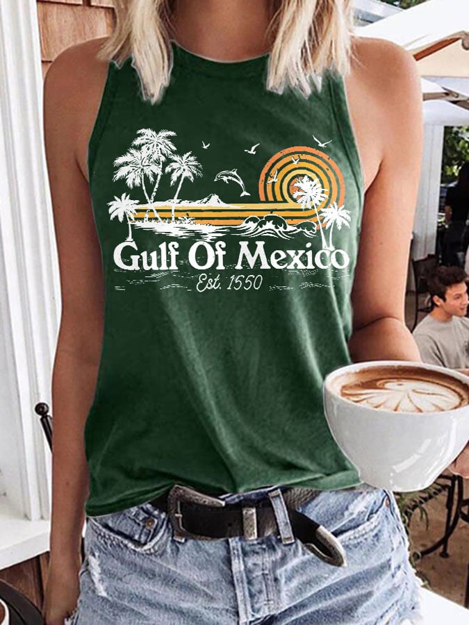 Women's Gulf Of Mexico Print Round Neck Tank Top