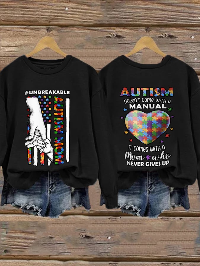 Retro Autism Doesn't Come With A Manual It Comes With A Mom Who Never Gives Up Print Sweatshirt