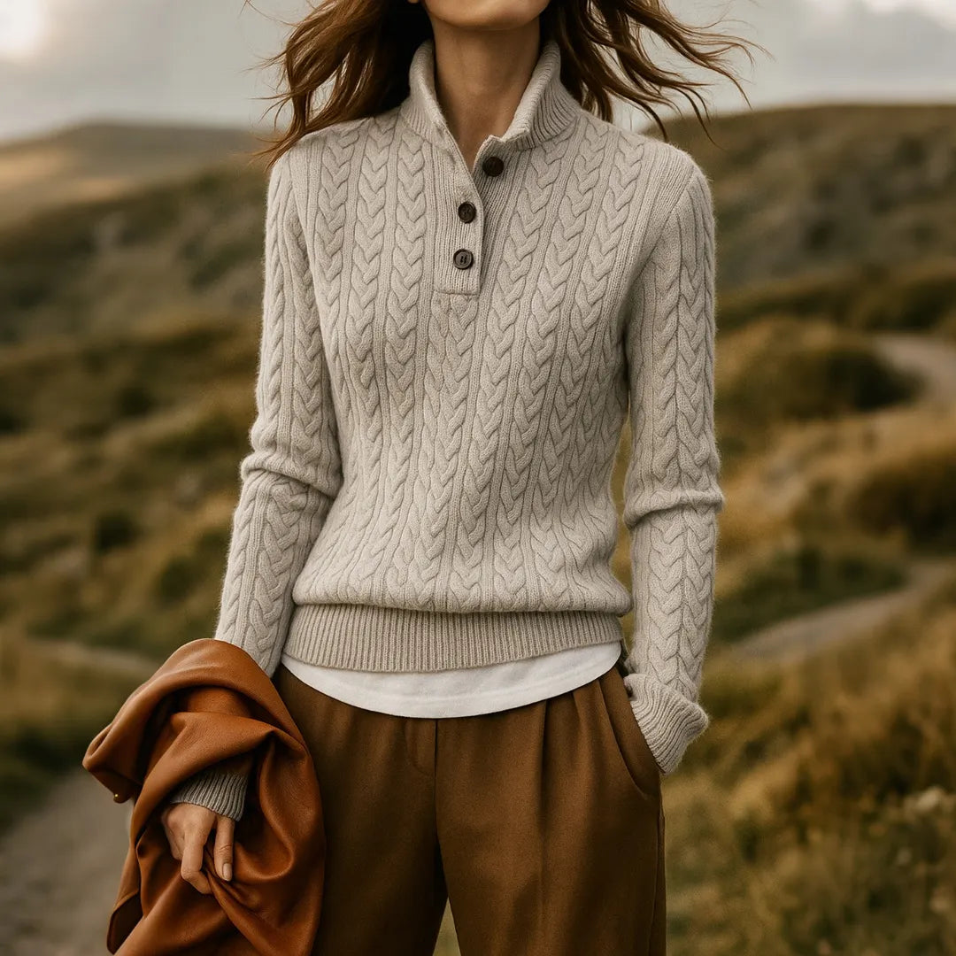 Women's Retro Simple Solid Color Cable Knit Blend Sweater