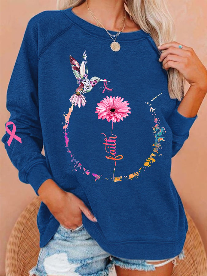 Women's Breast Cancer Awareness Faith Hummingbird Ribbon Sweatshirt