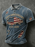 Men's Retro Flag Print Polo Shirt