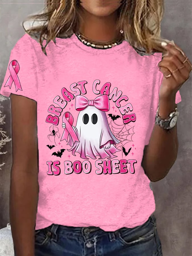Women's Breast Cancer is Boo Sheet Printed Casual T-Shirt