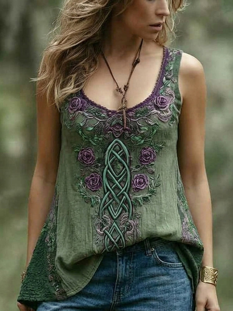 Women's Viking Celtic Knot And Floral Pattern Casual Vest