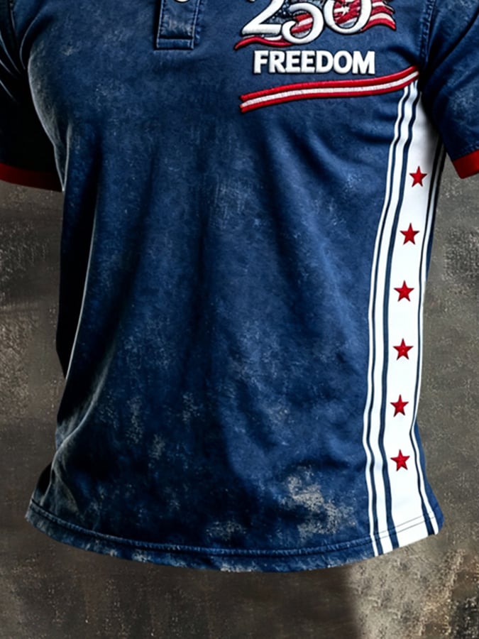 Men's Retro "Patriot" Color-Block Short-Sleeve Polo Shirt