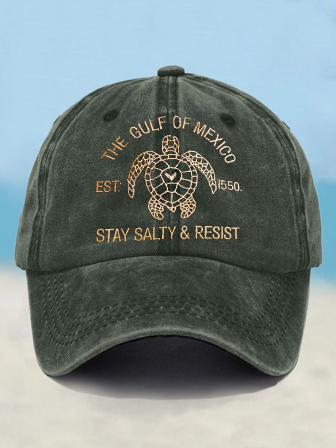 Retro Gulf Of Mexico Est 1550 Stay Salty And Resist Printed Baseball Cap